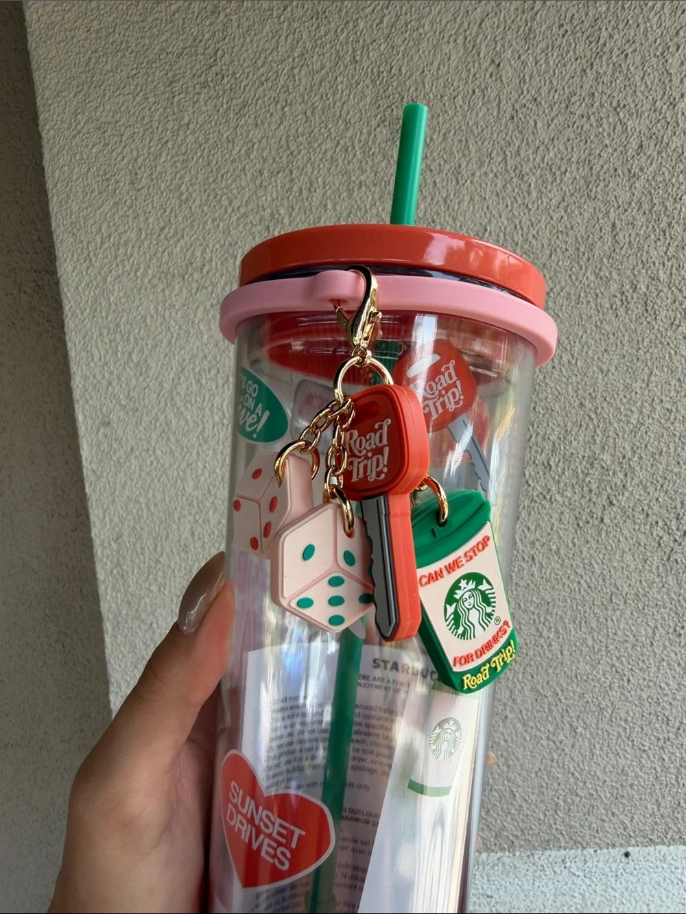 Starbucks Dandy Road Trip Clear Tumbler Cold Cup  with Charms NWT